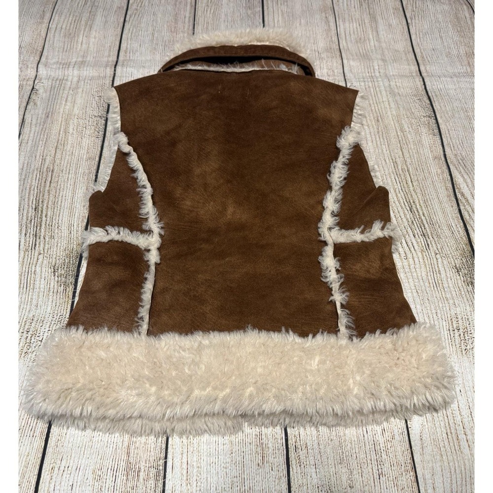 Vintage Western Brown Suede Vest Faux Fur Y2K Guess Jeans Authentic Sz M GTubU - Picture 2 of 10